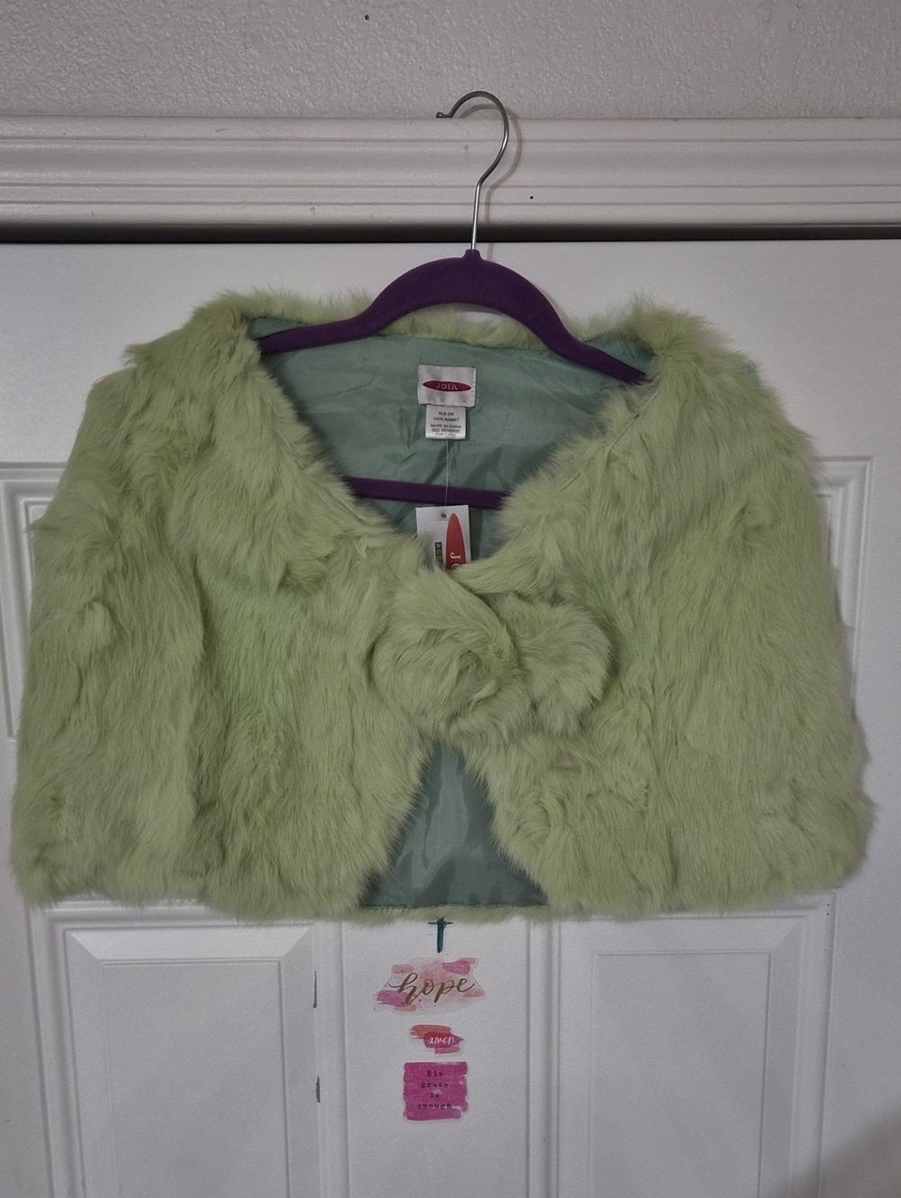Unbranded Girls' Light Green 100% Rabbit Fur Cropped Jacket